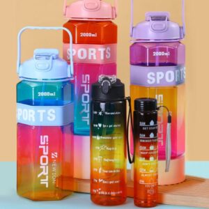 Sports Water Bottle, Three Piece Bottle Set, Large Capacity Bottle, Gradient Color Bottle, Leak-Proof Cup, Water Bottle with Straw, Hexagon Bottle, Portable Sports Cup, Hydration Bottle, Colorful Drinkware