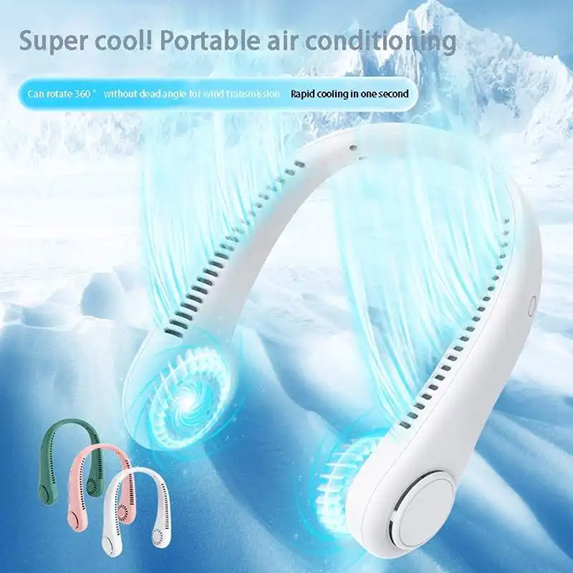 neck fan, portable cooler, USB fan, bladeless fan, hanging neck fan, foldable fan, outdoor air cooler