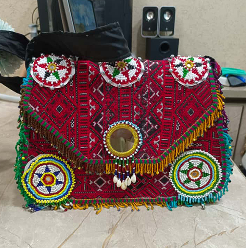Red Afghan Kuchi Crossbody | Hand-Beaded Tribal Purse with Cowrie Shells & Tassels - Image 4
