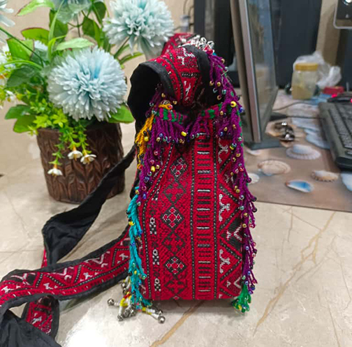 Red Afghan Kuchi Crossbody | Hand-Beaded Tribal Purse with Cowrie Shells & Tassels - Image 5