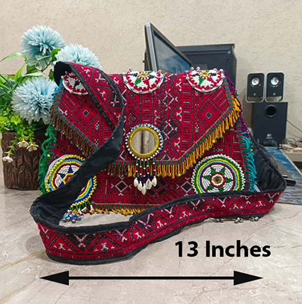 Red Afghan Kuchi Crossbody | Hand-Beaded Tribal Purse with Cowrie Shells & Tassels - Image 2