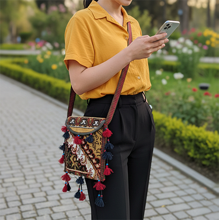 Handmade Purse, Bohemian Bag, Artisan Crossbody, Cell Phone Bag, Unique Recycled Bag