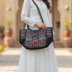Large, handmade Balochi/Sindhi embroidered tote bag. Features vibrant colors and traditional Shisha mirror work