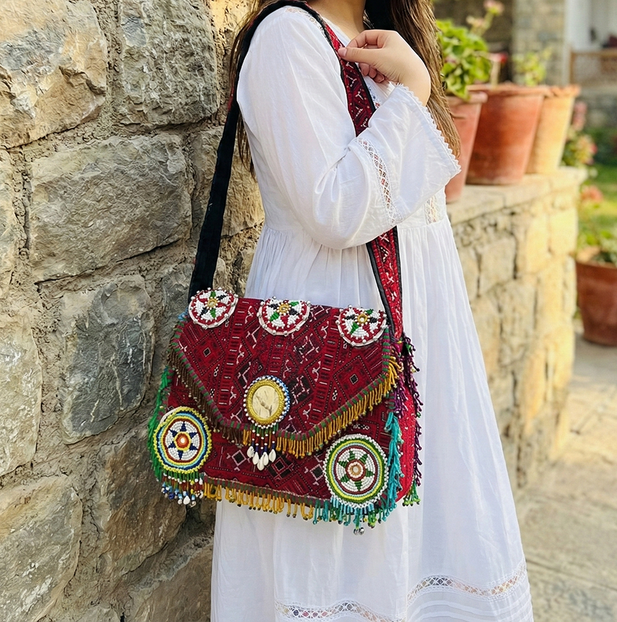 afghan culture beaded handmade bag