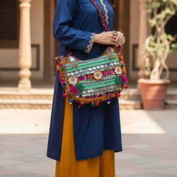 Tribal Coin Bag, Afghan Kuchi Purse, Mirror Work Tote, Luxury Beaded Handbag, Ethnic Statement Accessory