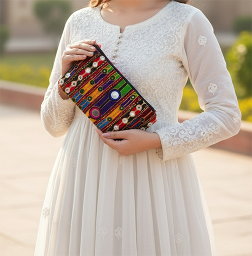 Shisha Work Wallet, Ethnic Hand Purse, Embroidered Travel Wallet, Balochi Compact Purse, Handmade Money Bag