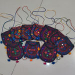 Gold Appliqué Bag, Pom Pom Crossbody, Festive Ethnic Purse, Beaded Medallion Bag, Handmade Golden Clutch