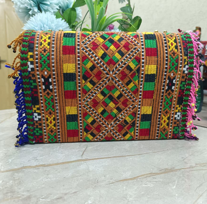 Hand-Embroidered Slim Clutch Wallet | Shisha Mirror Work Evening Purse - Image 5