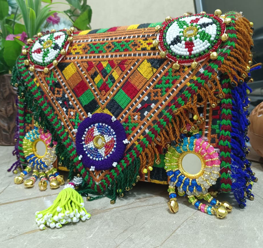 Hand-Embroidered Slim Clutch Wallet | Shisha Mirror Work Evening Purse - Image 4