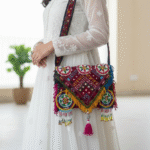Beaded Medallion Bag, Triangular Flap Purse, Balochi Beaded Crossbody, Shisha Mirror Work, Ethnic Shoulder Purse